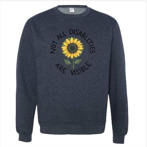 More Than What You See crewneck sweatshirt with sunflower and invisible disabilities awareness message